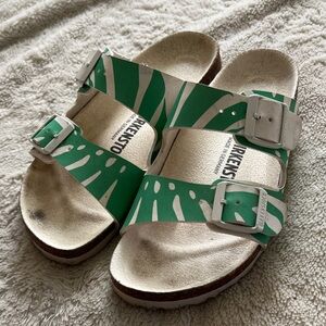 Birkenstock Woman’s Green Leaf Print Sandals
